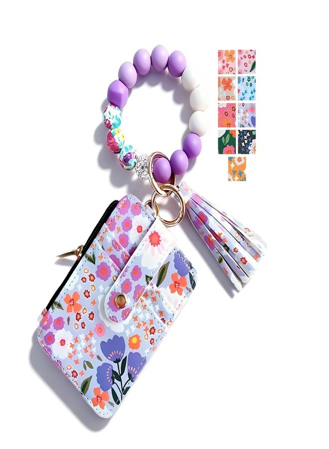 Hoheng Boho Beaded Wallet Keychain for Women Trendy ID Card Holder Tassel Leather Wristlet Keychain Gift for Teacher Coworker - Image 1